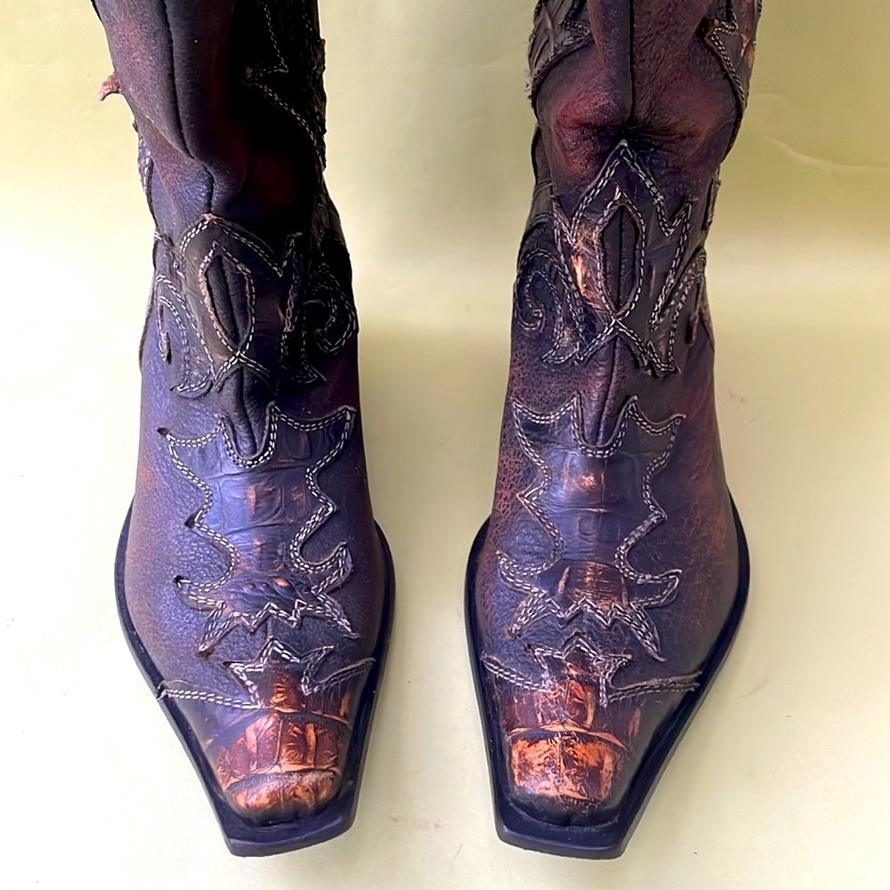 Vintage dark brown handmade El Charro all leather cowboy boots